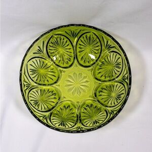 Vintage Green Medallion Anchor Hocking Serving Bowl